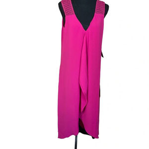 Adrianna Papell Midi Dress High Low Hem Ruffle Front Lace Straps Pink 8